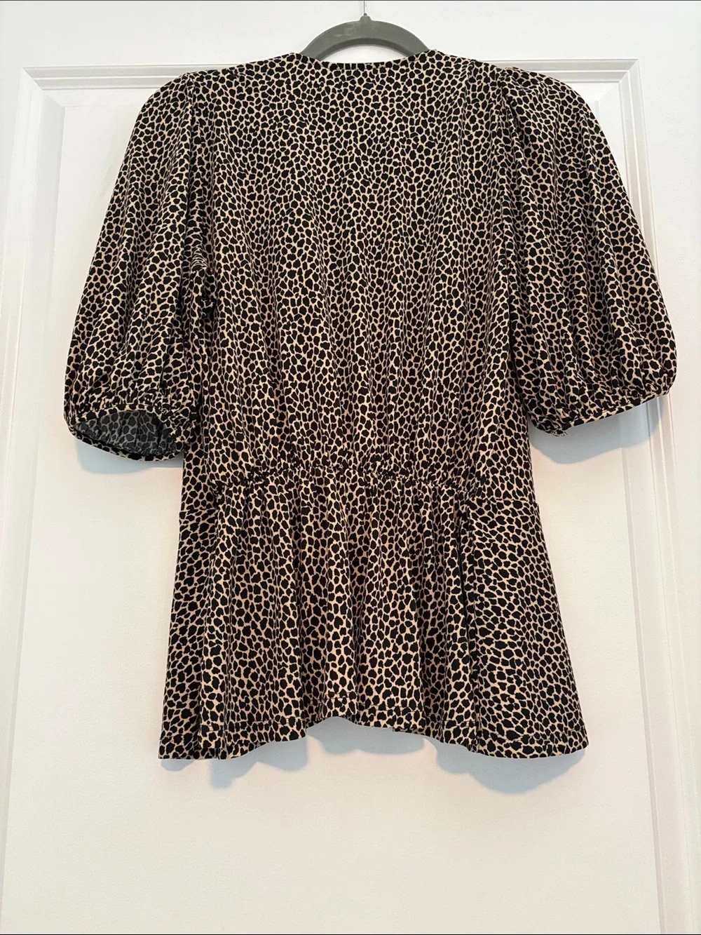 Banana Republic Leopard Print Puff-Sleeve Faux Wrap Top
